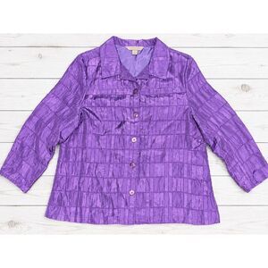Tanjay Purple Textured Button Up Shirt Blouse Shimmer Pleated 18W - 4751